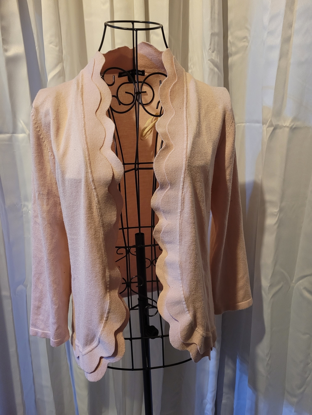 Cable & Gauge Pale Pink Scalloped Open Cardigan